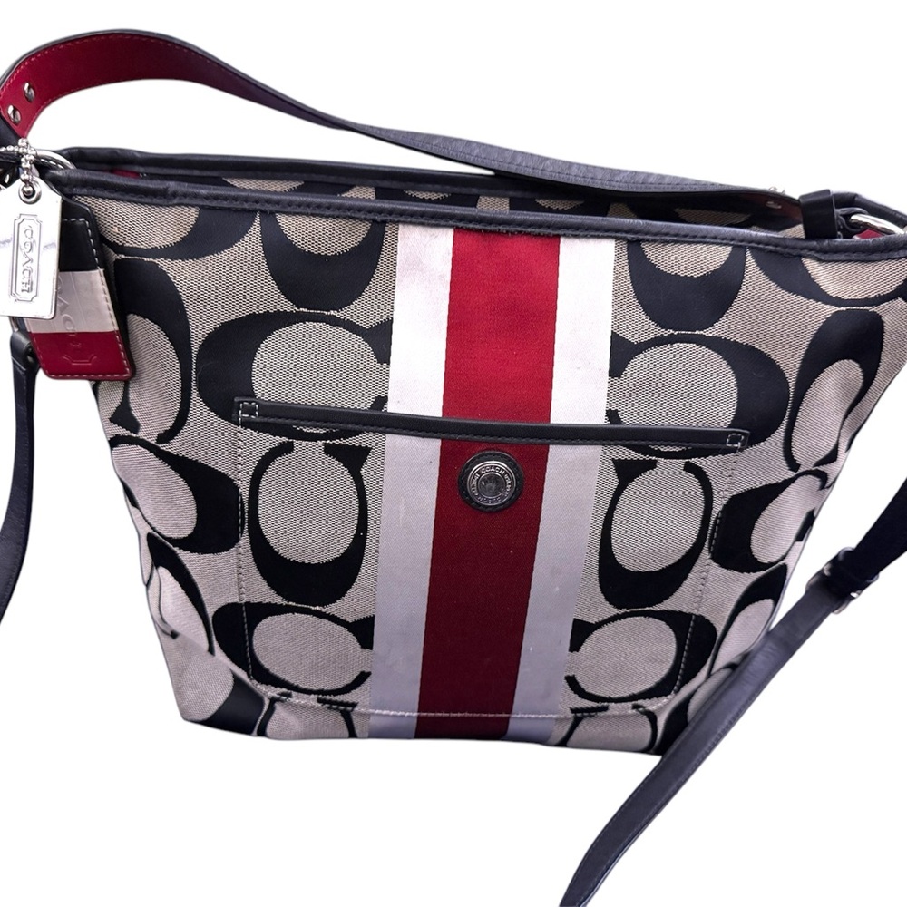Coach Black and Red Trapezoidal Shoulder Bag